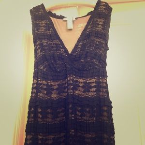 Stunning Dress! Nude w/ Black Lace Overlay - NWT